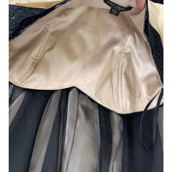 Vintage Betsy Johnson Evening Dress Size 10 Black Antique White Flirty Flowy - Picture 7 of 7